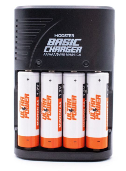 MODSTER Basic Charger AA-AAA inkl. 4 Stück wiederaufladbare Batterien Ultra Power AA Mignon 2200mAh