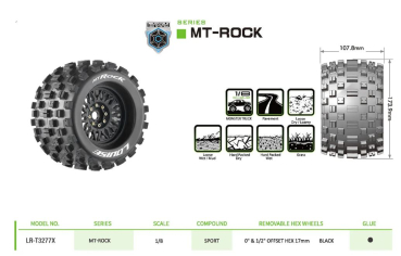 Preview: MT-ROCK 1/8 Sport auf 3.8 Felge schwarz (2) LOUISE Wechseladapter 0 & 1/2 Offset Hex 17mm