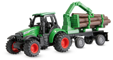 Traktor aus Metall mit Rückeanhänger + Ladekran 1:64 RTR grün