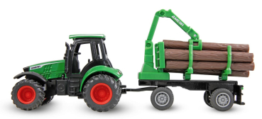 Preview: Traktor aus Metall mit Rückeanhänger + Ladekran 1:64 RTR grün