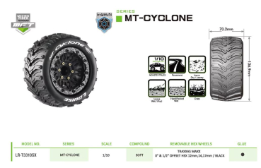 Preview: MT-CYCLONE MFT 1/10 soft auf 2.8 Felge schwarz (2) LOUISE Wechseladapter 0 & 1/2 Offset Hex 12mm,14,17mm