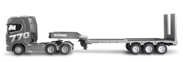 Preview: Scania 770 S Zugmaschine + Tieflader-Sattelauflieger 6x4 1:24 RTR silber