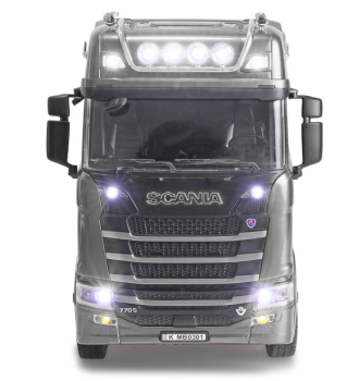 Preview: Scania 770 S Zugmaschine + Tieflader-Sattelauflieger 6x4 1:24 RTR silber