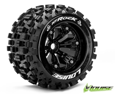 Louise RC - MT-ROCK - 1-8 Monster Truck Komplettradsatz - Fertig Verklebt - Felgen 3.8 Schwarz - 1/2-Offset - Hex 17mm - 1Paar