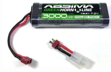 Greenhorn NiMH Stick Pack 7.2V 3000 (T-Plug + Tamiya Adapter)