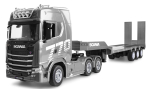 Scania 770 S Zugmaschine + Tieflader-Sattelauflieger 6x4 1:24 RTR silber